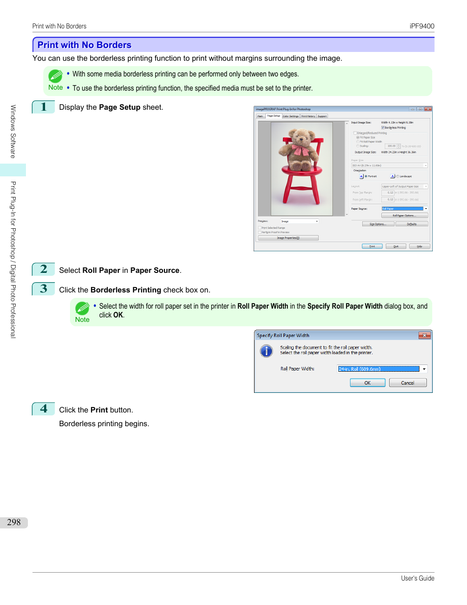 Print with no borders | Canon imagePROGRAF iPF9400 User Manual | Page 298 / 964