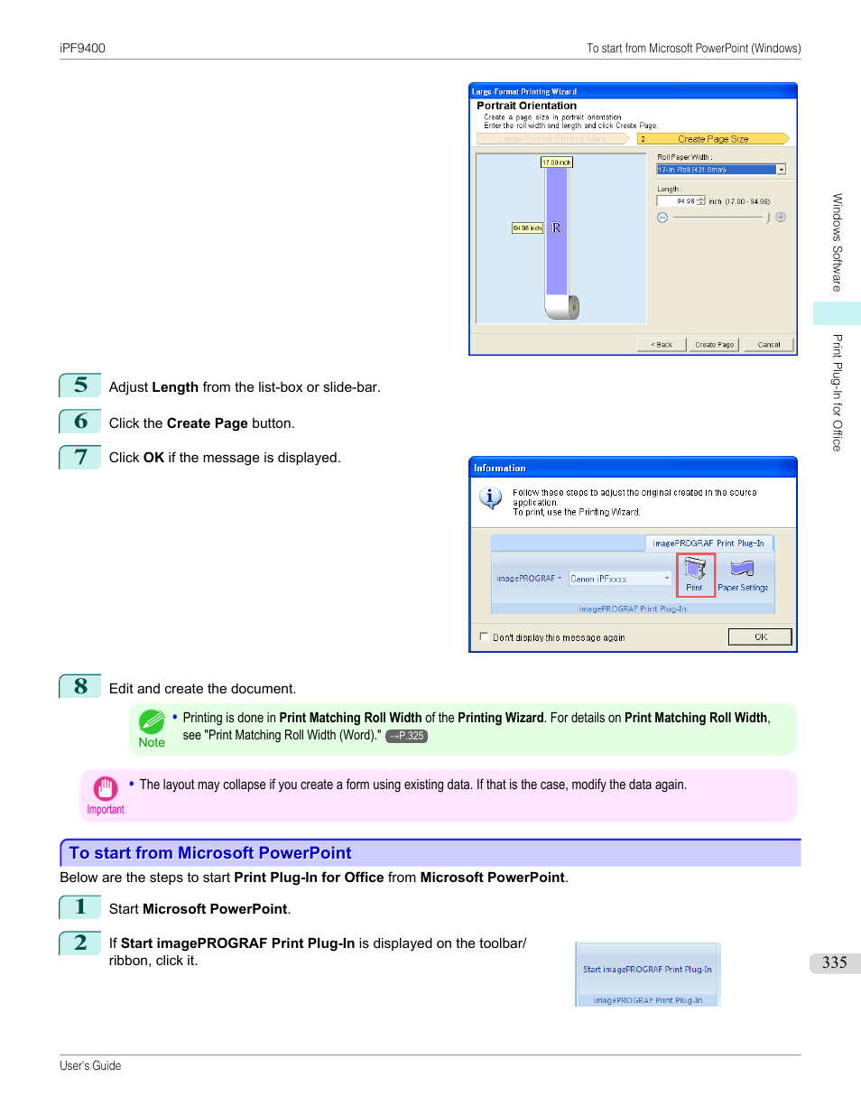 To start from microsoft powerpoint | Canon imagePROGRAF iPF9400 User Manual | Page 335 / 964