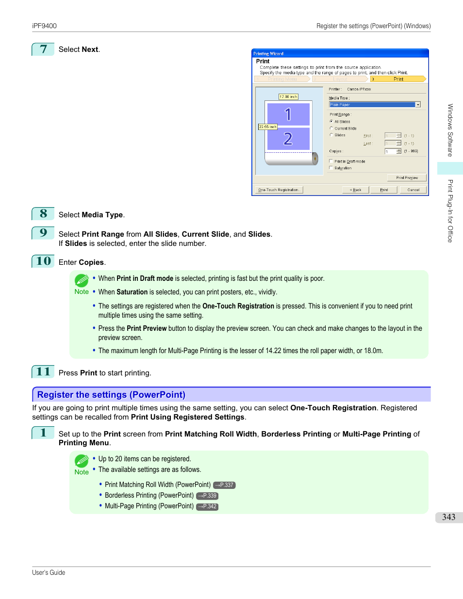 Register the settings (powerpoint) | Canon imagePROGRAF iPF9400 User Manual | Page 343 / 964