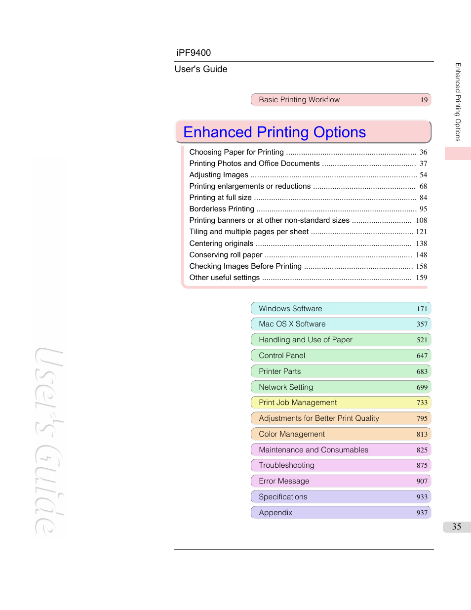 Enhanced printing options, See "enhanced printing options, P.35 | Canon imagePROGRAF iPF9400 User Manual | Page 35 / 964