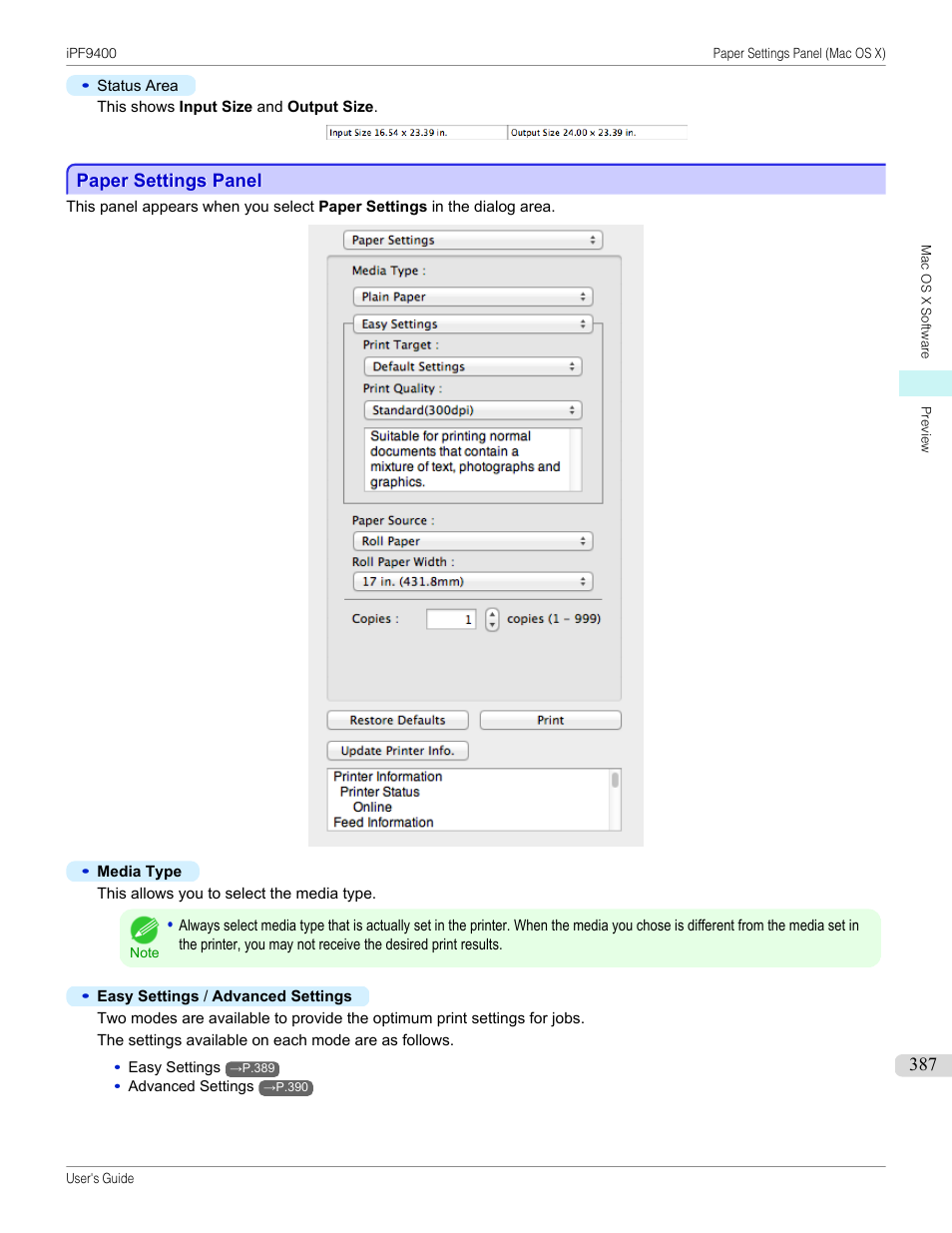 Paper settings panel | Canon imagePROGRAF iPF9400 User Manual | Page 387 / 964