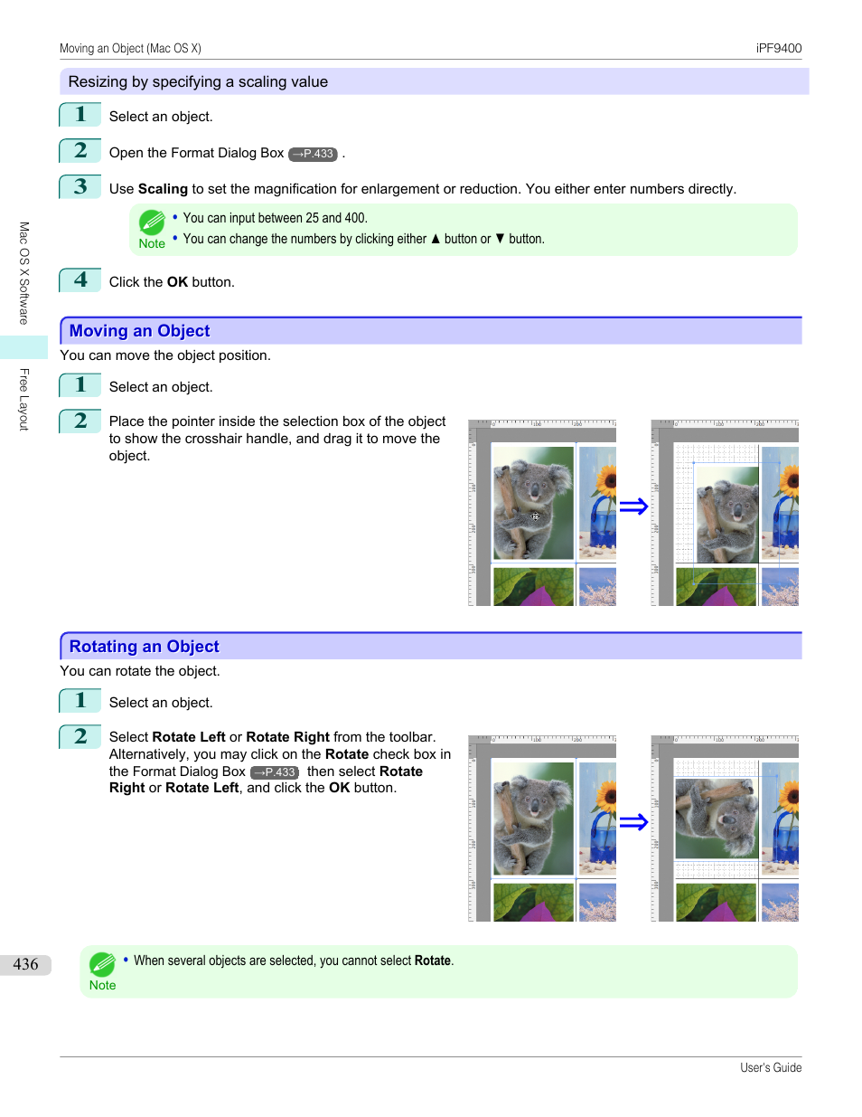 Moving an object, Rotating an object, Moving an object rotating an object | Canon imagePROGRAF iPF9400 User Manual | Page 436 / 964
