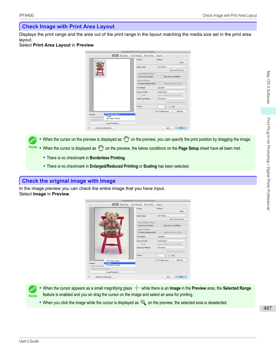 Check image with print area layout, Check the original image with image, P.487 | Canon imagePROGRAF iPF9400 User Manual | Page 487 / 964