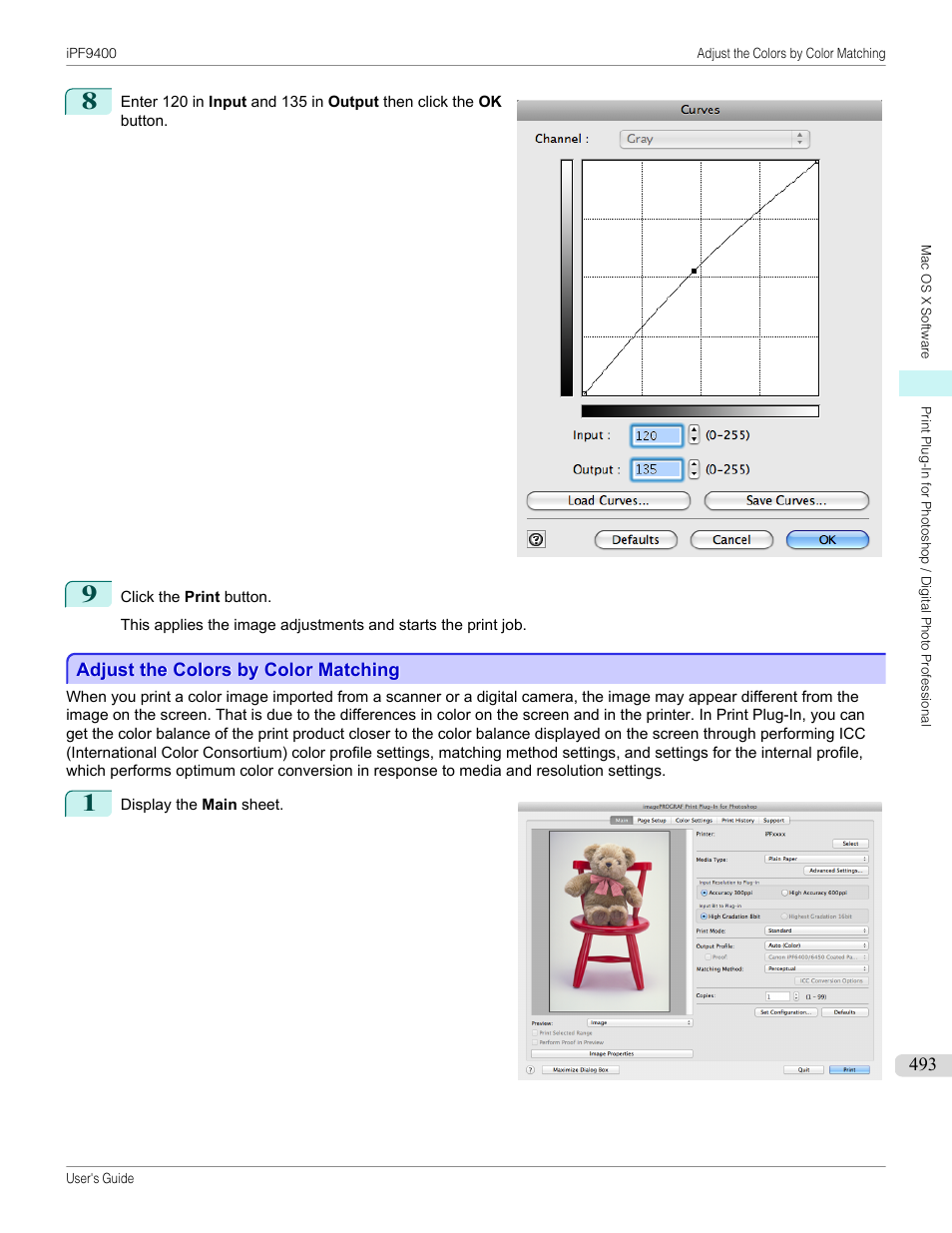 Adjust the colors by color matching, P.493 | Canon imagePROGRAF iPF9400 User Manual | Page 493 / 964