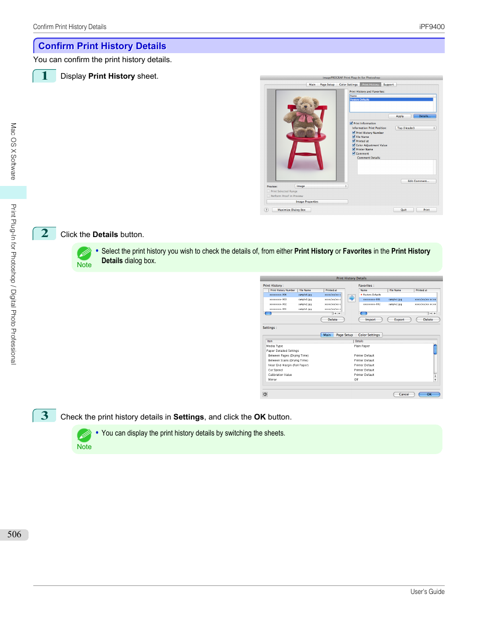 Confirm print history details, P.506 | Canon imagePROGRAF iPF9400 User Manual | Page 506 / 964