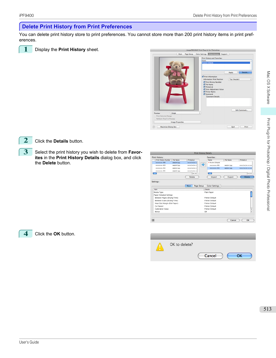 Delete print history from print preferences, P.513 | Canon imagePROGRAF iPF9400 User Manual | Page 513 / 964