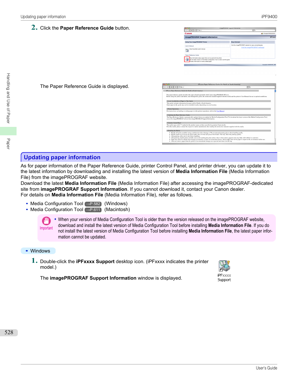 Updating paper information, Tool. (see "updating paper information."), P.528 | Canon imagePROGRAF iPF9400 User Manual | Page 528 / 964