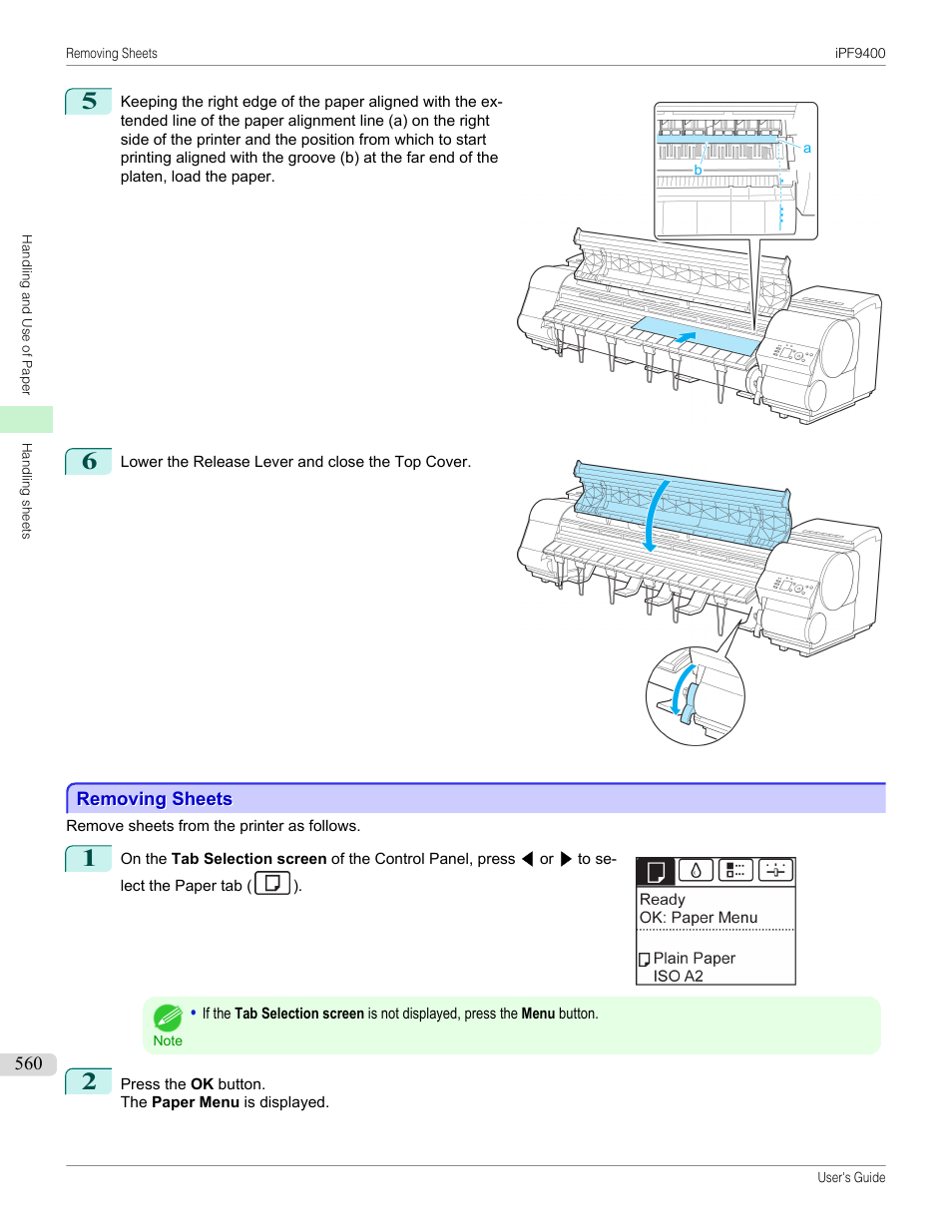 Removing sheets | Canon imagePROGRAF iPF9400 User Manual | Page 560 / 964