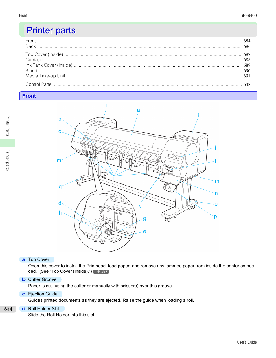 Printer parts, Front | Canon imagePROGRAF iPF9400 User Manual | Page 684 / 964