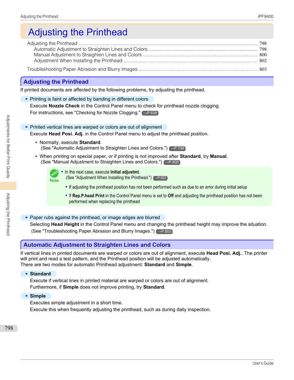 Adjusting the printhead, P.798 | Canon imagePROGRAF iPF9400 User Manual | Page 798 / 964
