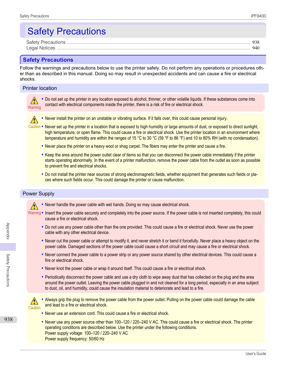Safety precautions | Canon imagePROGRAF iPF9400 User Manual | Page 938 / 964