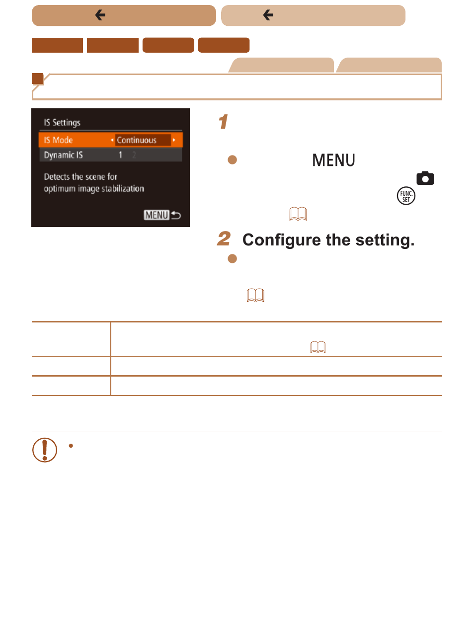 Changing the is mode settings, Access the setting screen, Configure the setting | Canon PowerShot ELPH 135 User Manual | Page 108 / 222