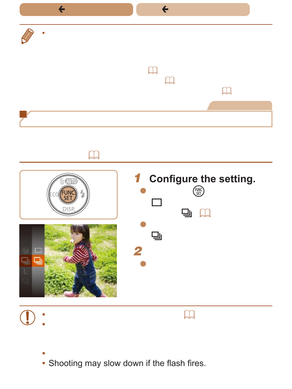 Continuous shooting, Configure the setting, Shoot | Canon PowerShot ELPH 135 User Manual | Page 62 / 222