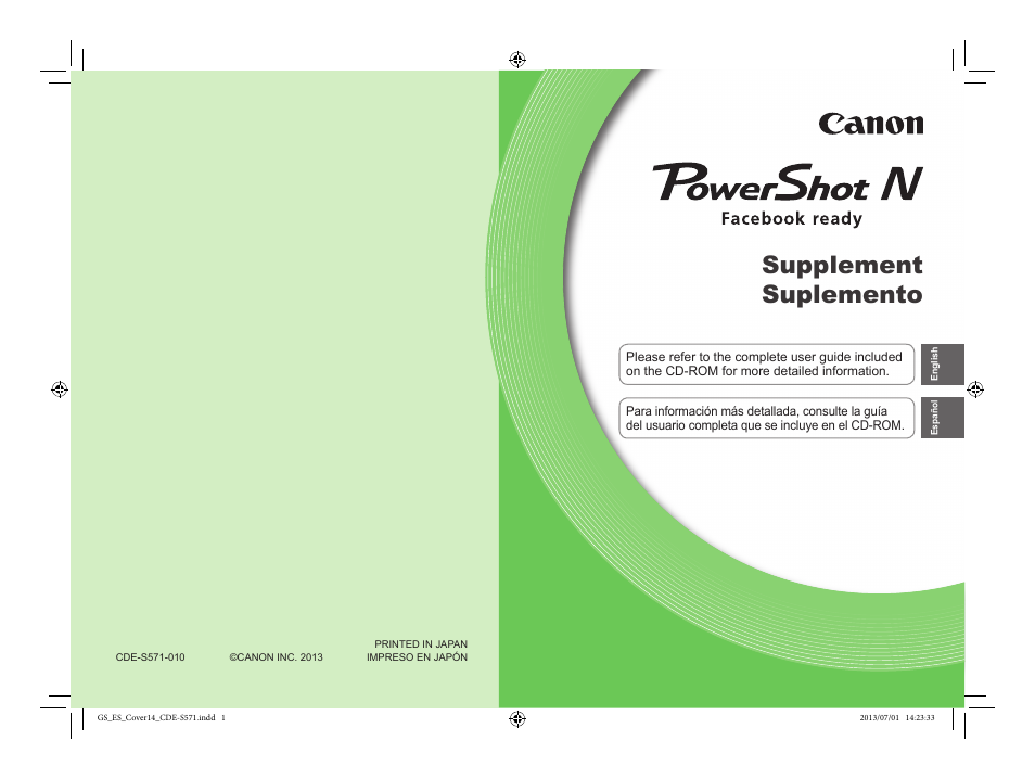 Canon PowerShot N Facebook ready Blue Jacket Bundle User Manual | 36 pages