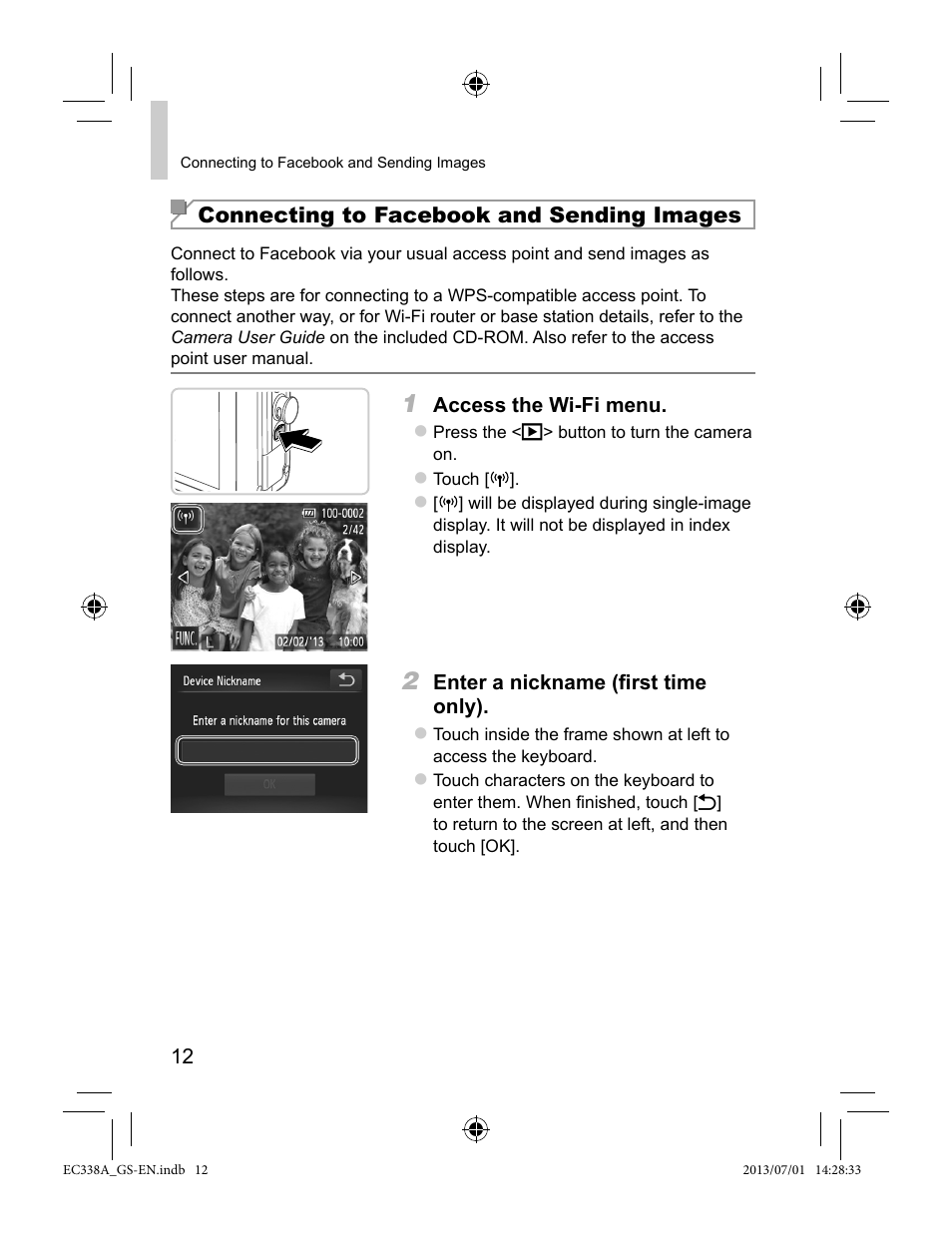 Connecting to facebook and sending images | Canon PowerShot N Facebook ready Blue Jacket Bundle User Manual | Page 12 / 36