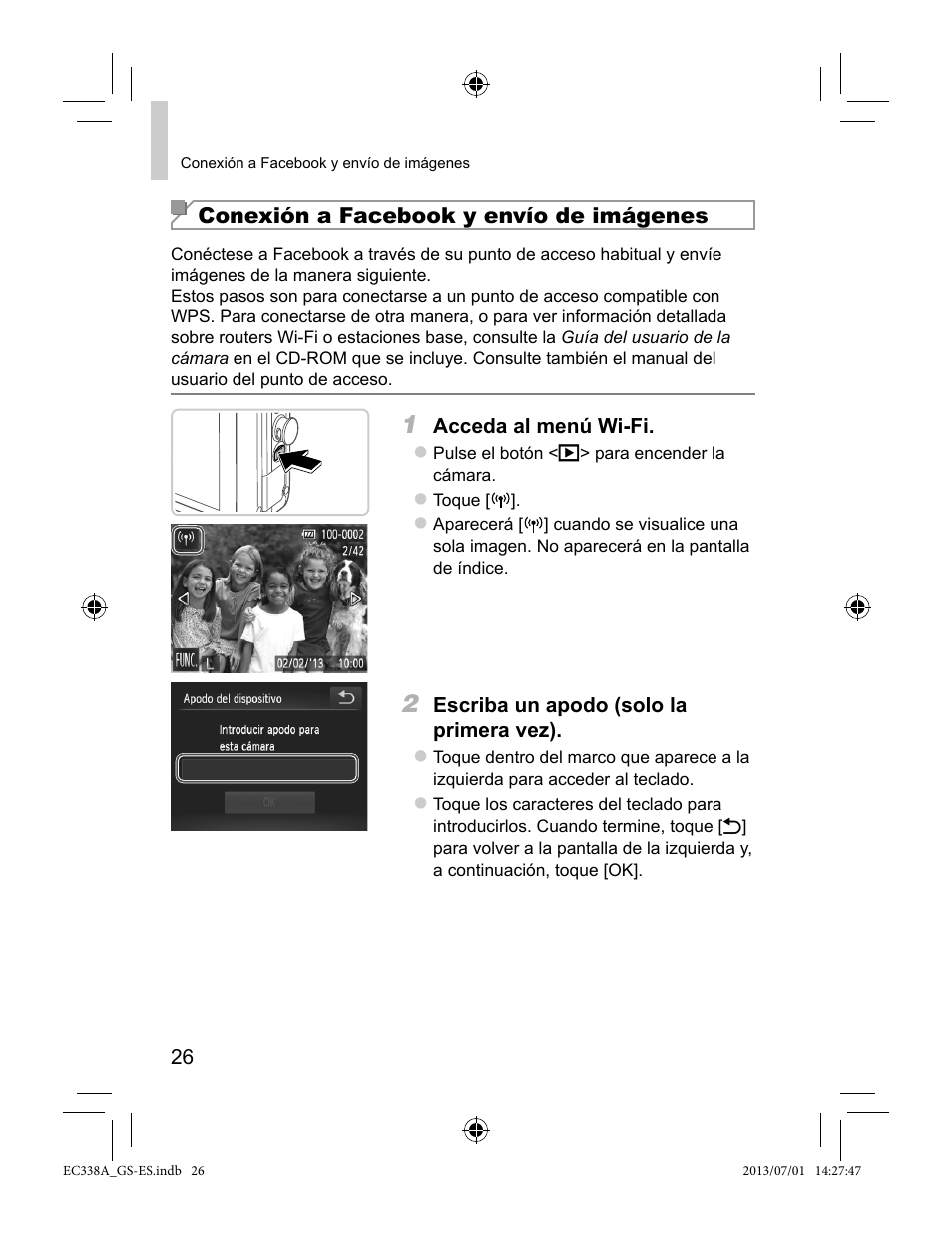 Conexión a facebook y envío de imágenes | Canon PowerShot N Facebook ready Blue Jacket Bundle User Manual | Page 26 / 36