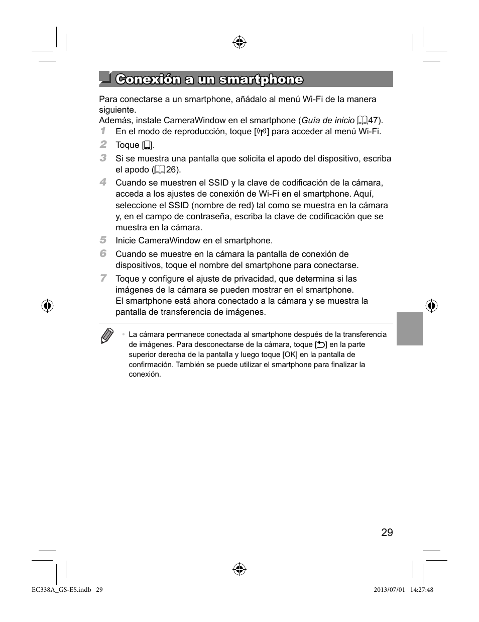 Conexión a un smartphone | Canon PowerShot N Facebook ready Blue Jacket Bundle User Manual | Page 29 / 36