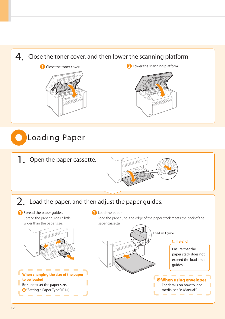 Loading paper, Open the paper cassette, Load the paper, and then adjust the paper guides | Canon imageCLASS MF3010 User Manual | Page 14 / 28