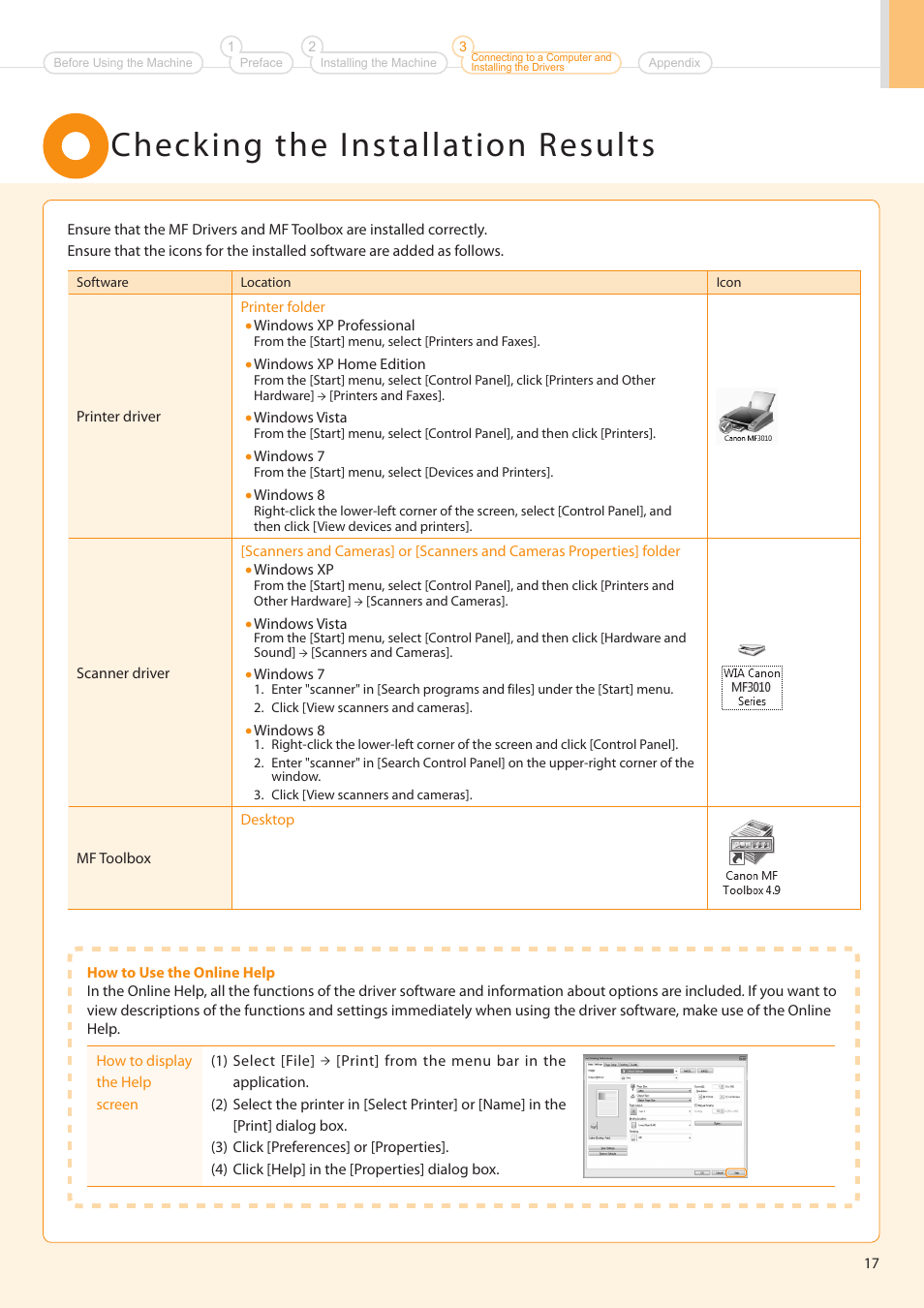 Checking the installation results | Canon imageCLASS MF3010 User Manual | Page 19 / 28