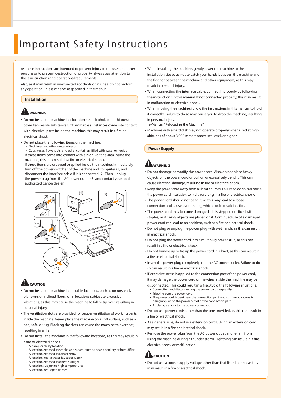 Important safety instructions | Canon imageCLASS MF3010 User Manual | Page 2 / 28