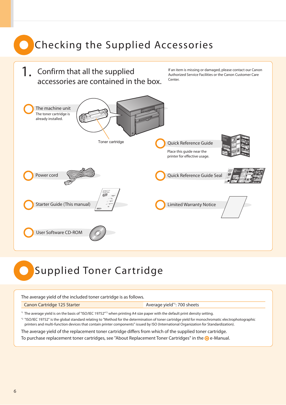 Checking the supplied accessories, Supplied toner cartridge | Canon imageCLASS MF3010 User Manual | Page 8 / 28