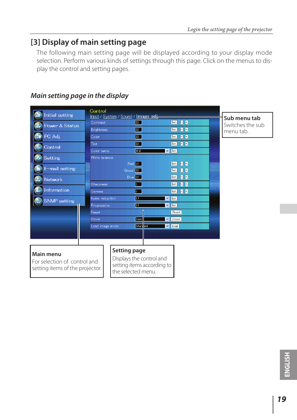 3] display of main setting page | Canon LV-8320 User Manual | Page 19 / 62