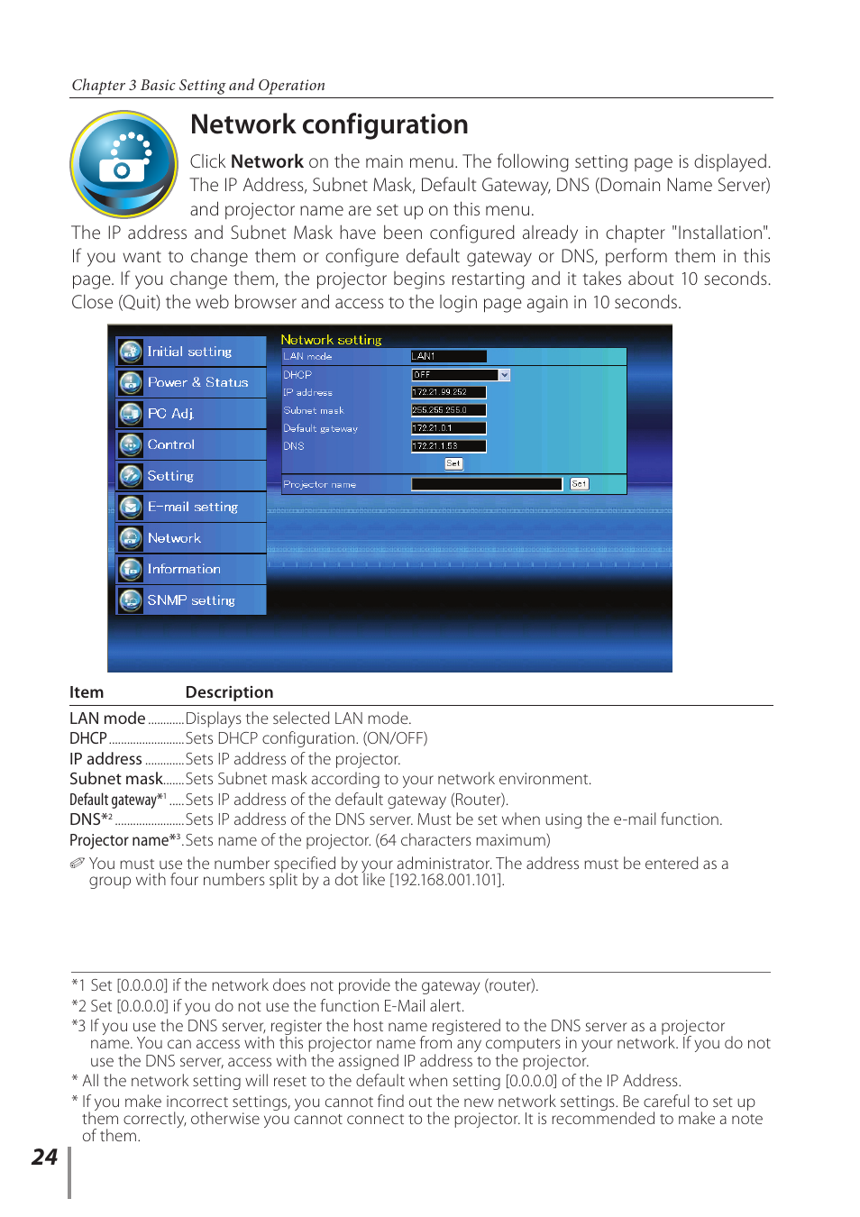 Network configuration | Canon LV-8320 User Manual | Page 24 / 62