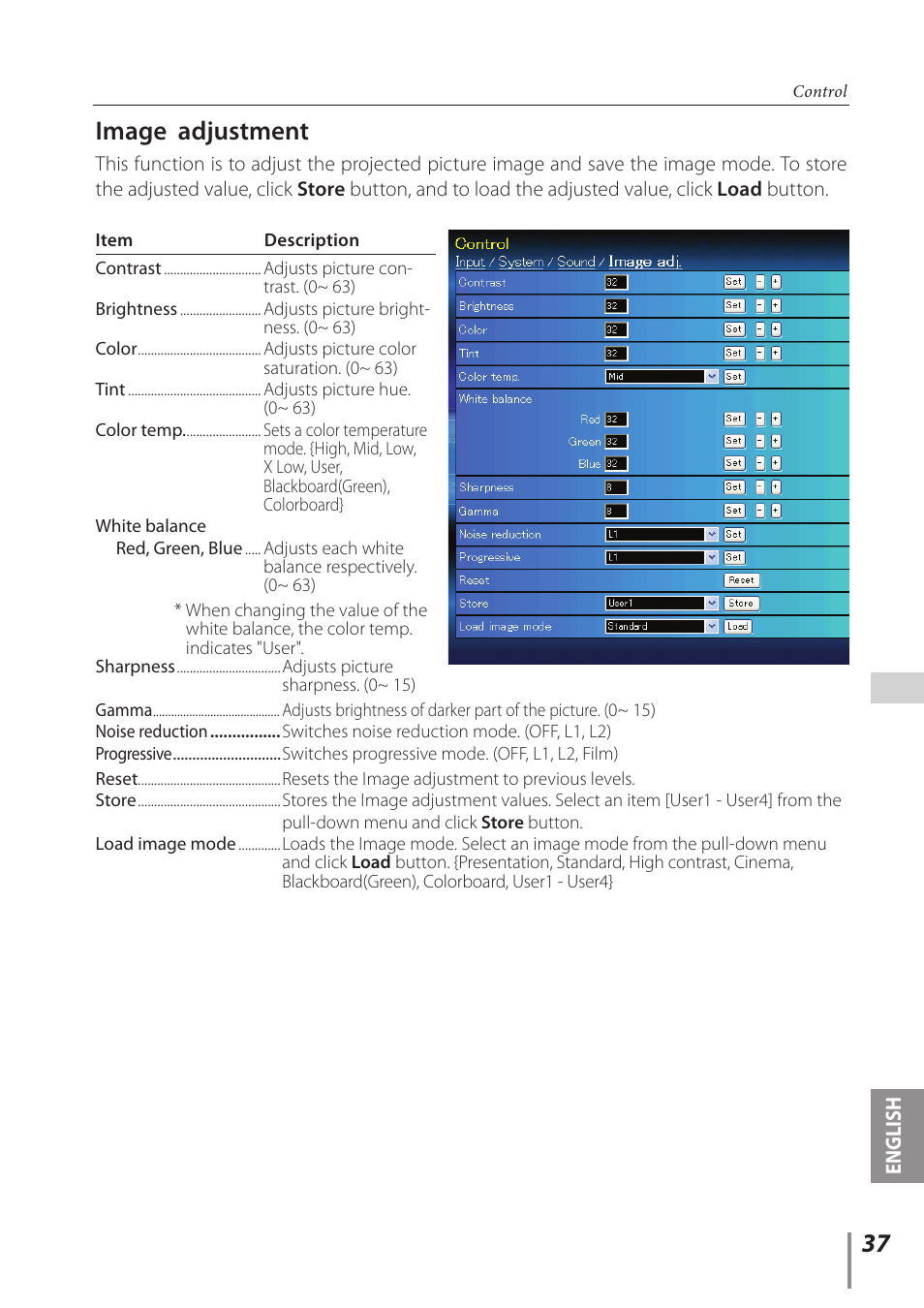 Image adjustment | Canon LV-8320 User Manual | Page 37 / 62