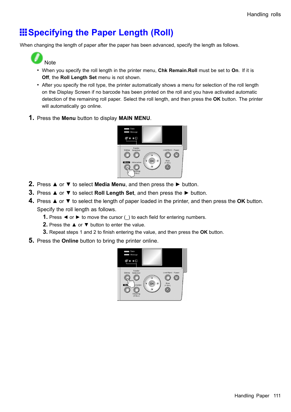 Specifying the paper length (roll) | Canon imagePROGRAF iPF605 User Manual | Page 125 / 578