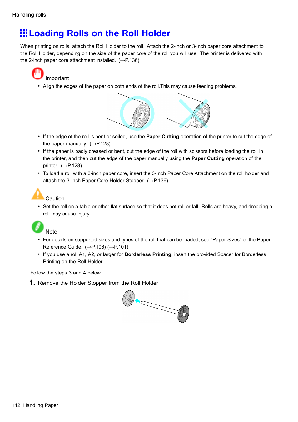 Loading rolls on the roll holder | Canon imagePROGRAF iPF605 User Manual | Page 126 / 578