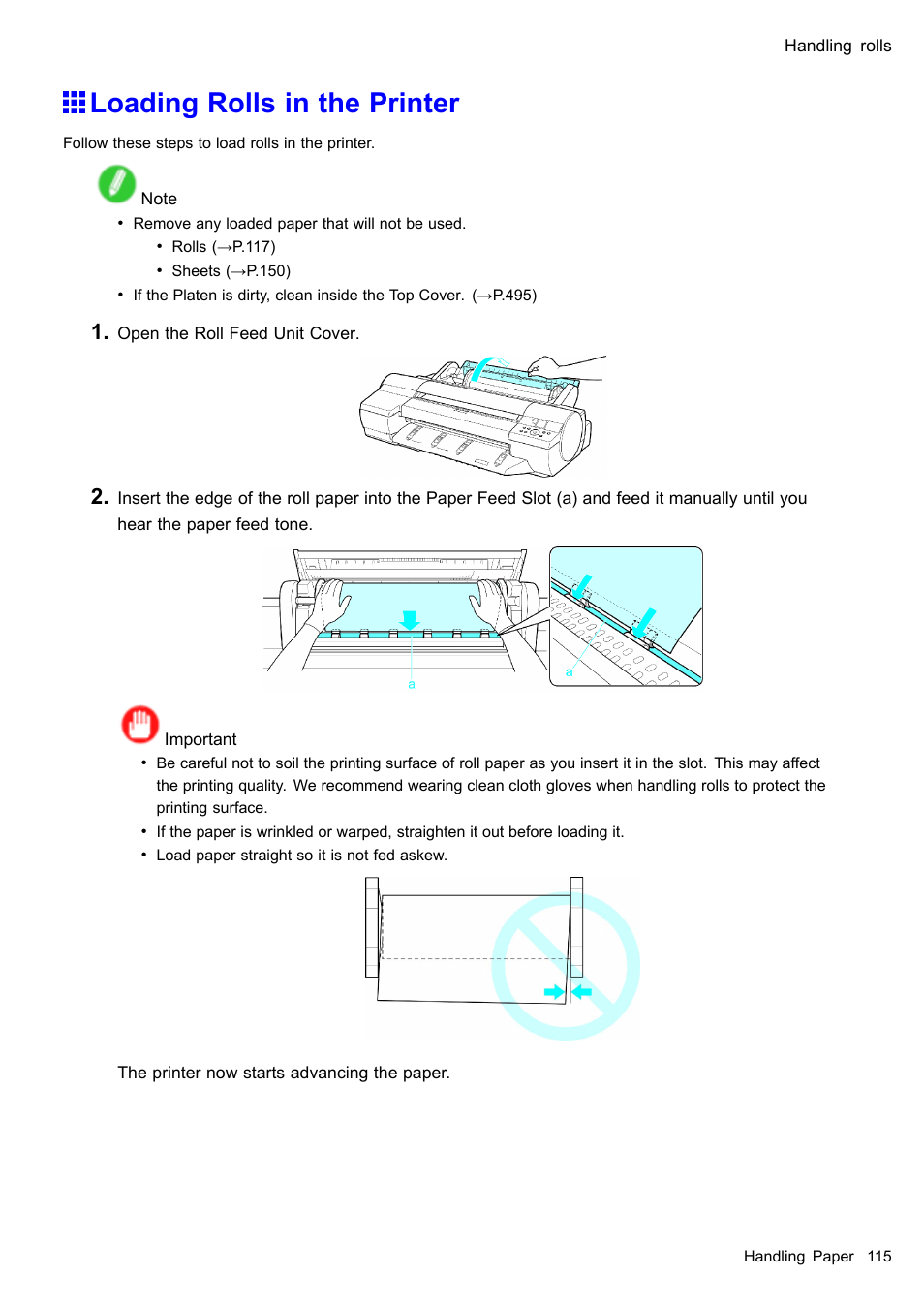 Loading rolls in the printer | Canon imagePROGRAF iPF605 User Manual | Page 129 / 578