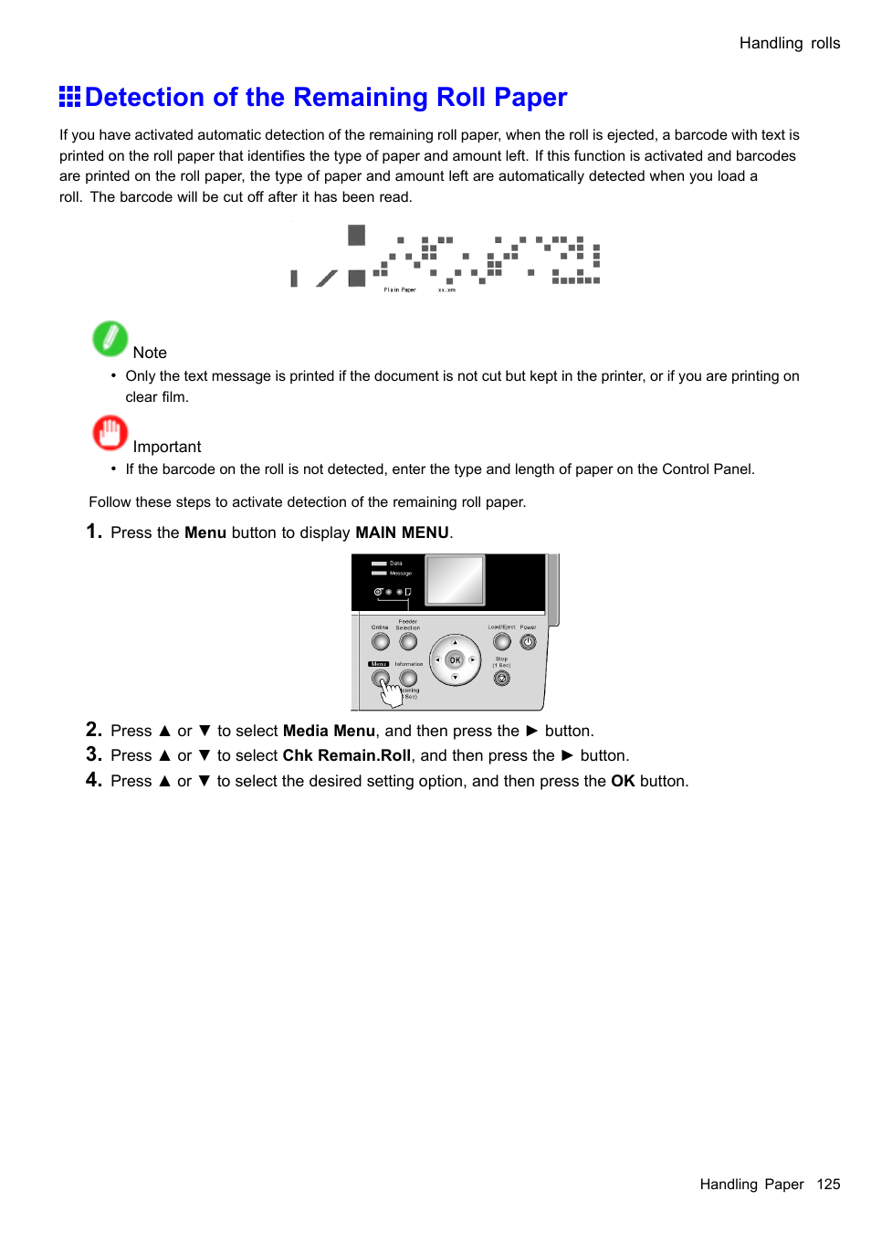 Detection of the remaining roll paper | Canon imagePROGRAF iPF605 User Manual | Page 139 / 578