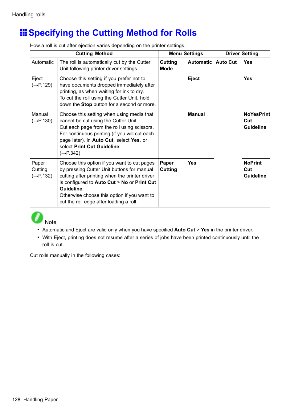 Specifying the cutting method for rolls | Canon imagePROGRAF iPF605 User Manual | Page 142 / 578