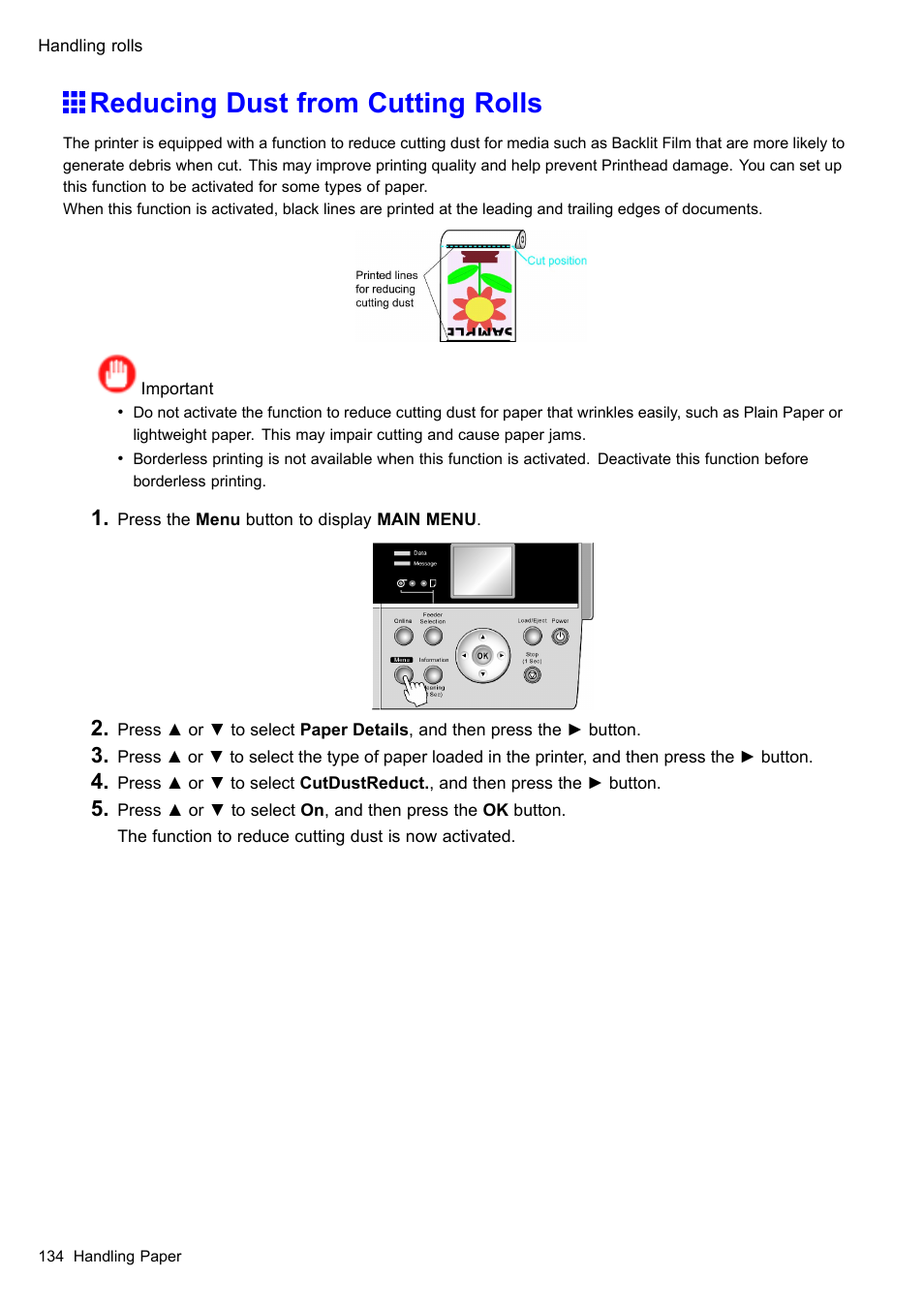 Reducing dust from cutting rolls | Canon imagePROGRAF iPF605 User Manual | Page 148 / 578