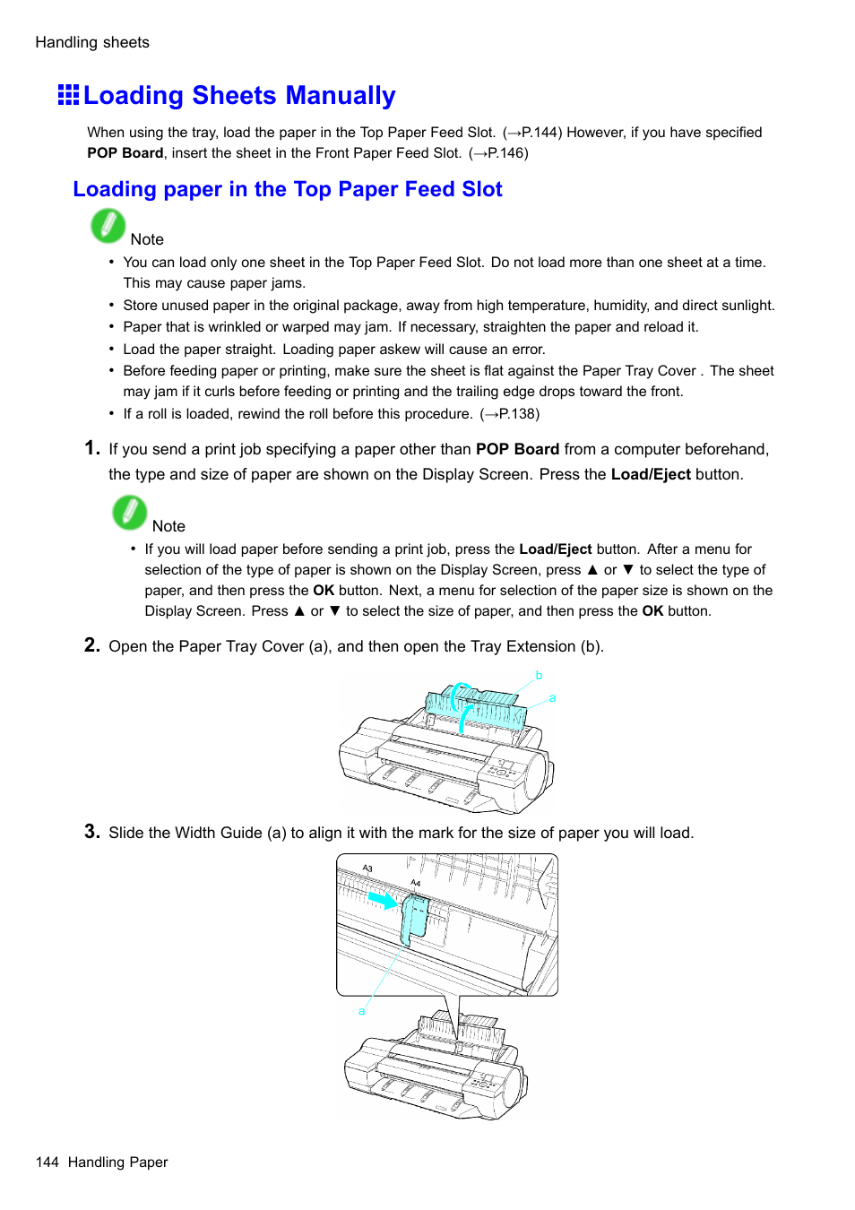 Loading sheets manually, Loading paper in the top paper feed slot | Canon imagePROGRAF iPF605 User Manual | Page 158 / 578