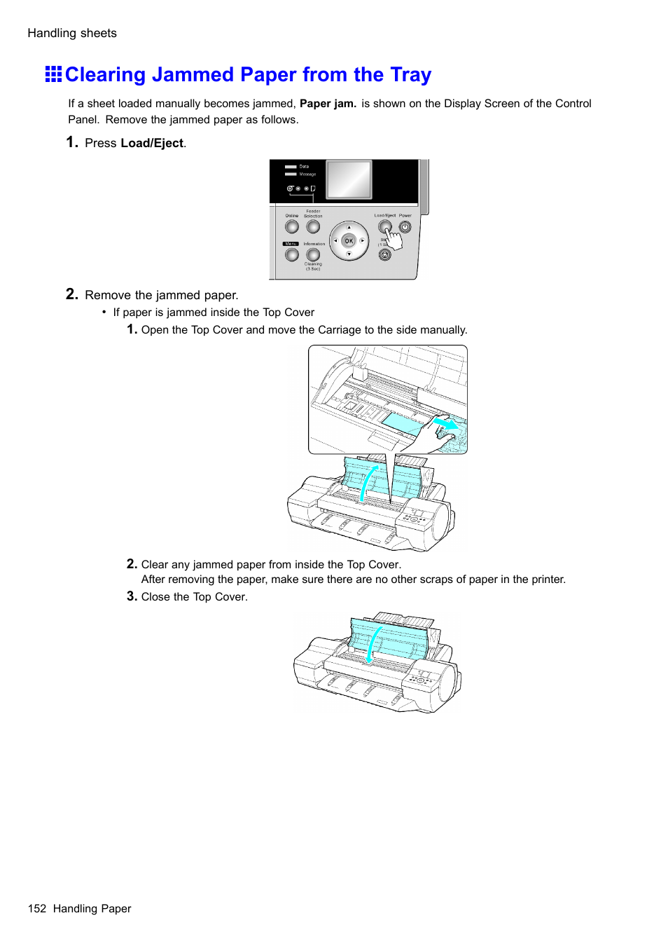 Clearing jammed paper from the tray | Canon imagePROGRAF iPF605 User Manual | Page 166 / 578