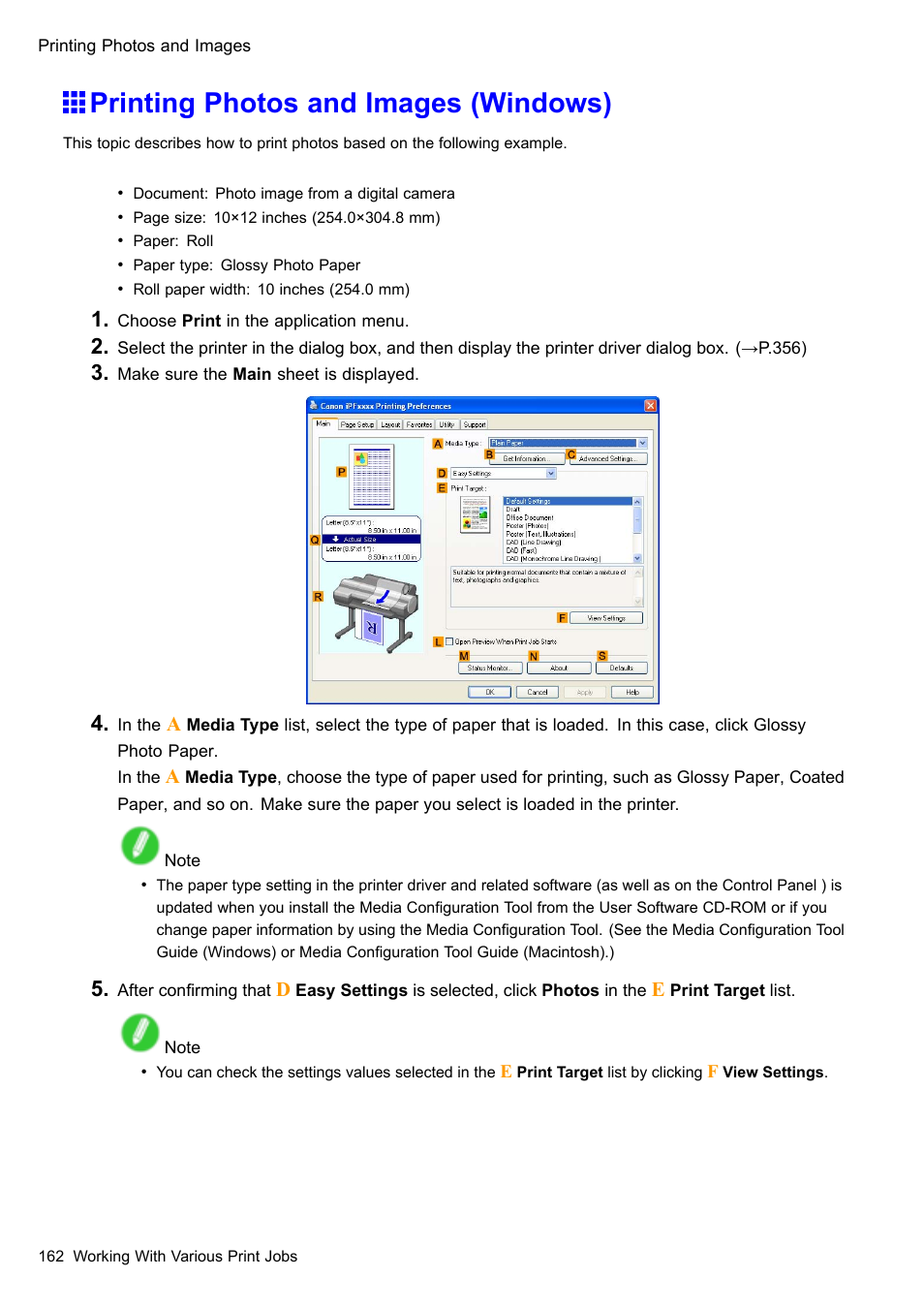 Printing photos and images (windows) | Canon imagePROGRAF iPF605 User Manual | Page 176 / 578