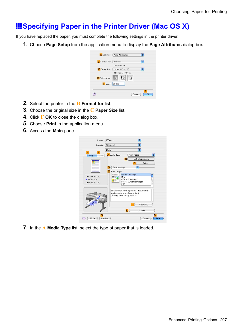 Specifying paper in the printer driver (mac os x) | Canon imagePROGRAF iPF605 User Manual | Page 221 / 578