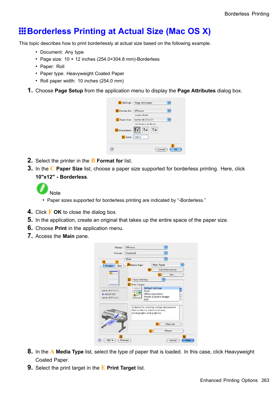 Borderless printing at actual size (mac os x) | Canon imagePROGRAF iPF605 User Manual | Page 277 / 578