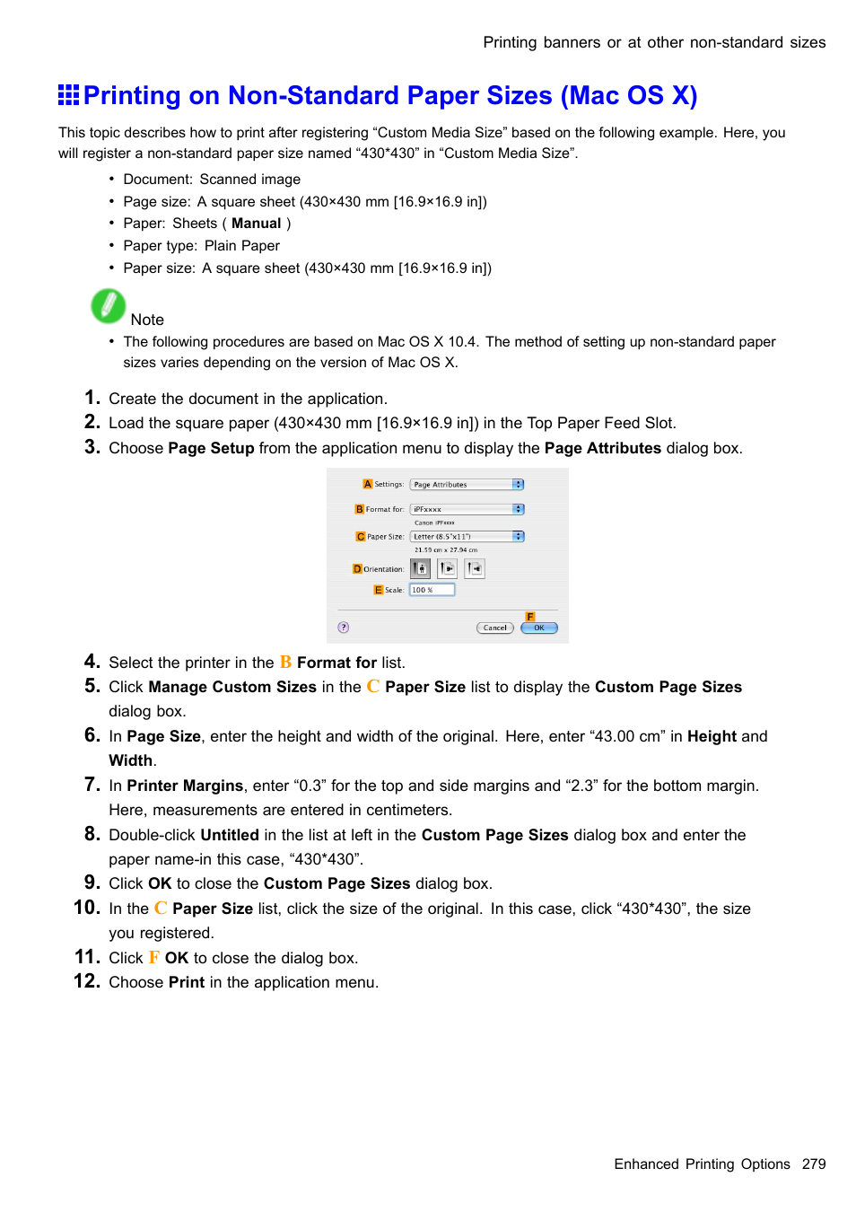 Printing on non-standard paper sizes (mac os x) | Canon imagePROGRAF iPF605 User Manual | Page 293 / 578