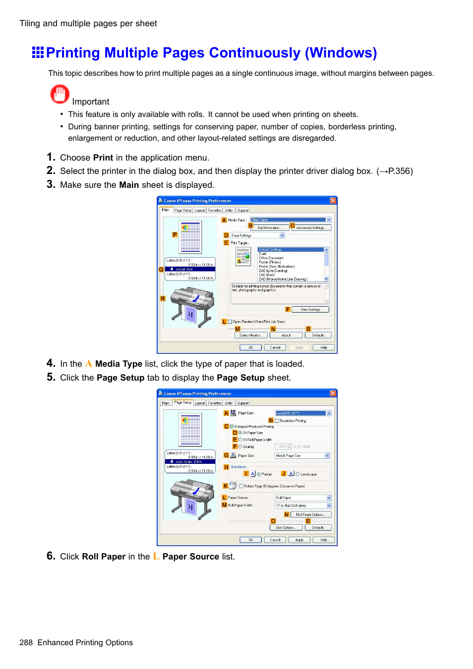 Printing multiple pages continuously (windows) | Canon imagePROGRAF iPF605 User Manual | Page 302 / 578