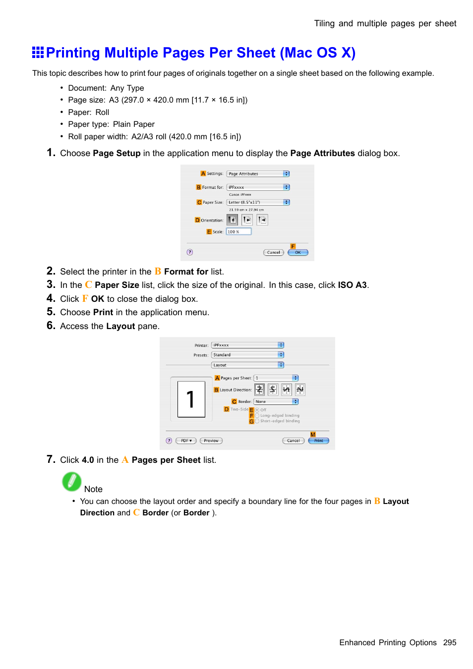 Printing multiple pages per sheet (mac os x) | Canon imagePROGRAF iPF605 User Manual | Page 309 / 578