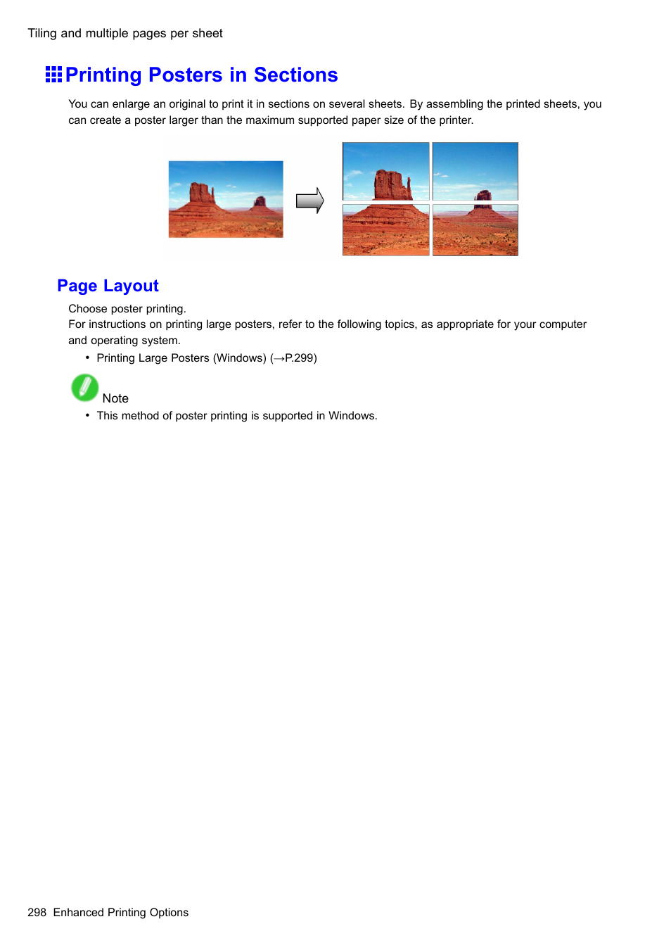 Printing posters in sections, Page layout | Canon imagePROGRAF iPF605 User Manual | Page 312 / 578