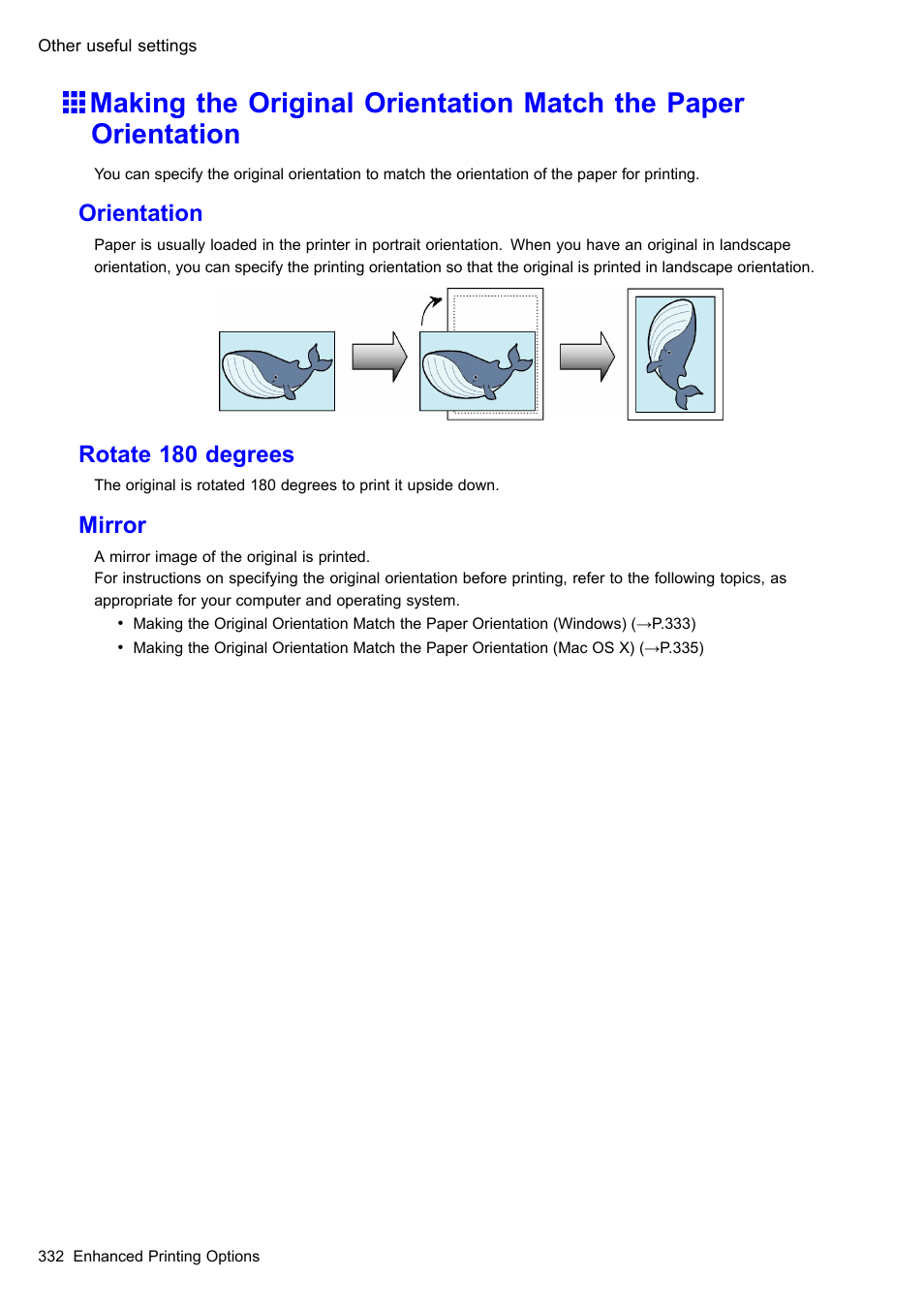 Orientation, Rotate 180 degrees, Mirror | Canon imagePROGRAF iPF605 User Manual | Page 346 / 578