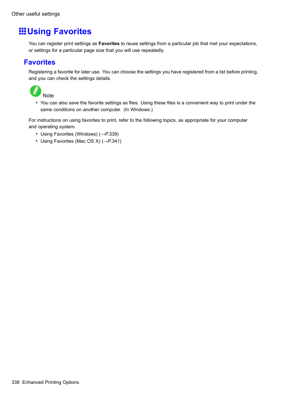 Using favorites, Favorites | Canon imagePROGRAF iPF605 User Manual | Page 352 / 578