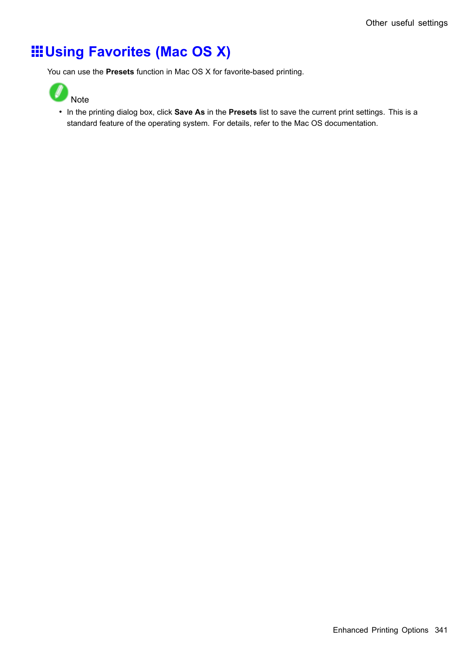Using favorites (mac os x) | Canon imagePROGRAF iPF605 User Manual | Page 355 / 578