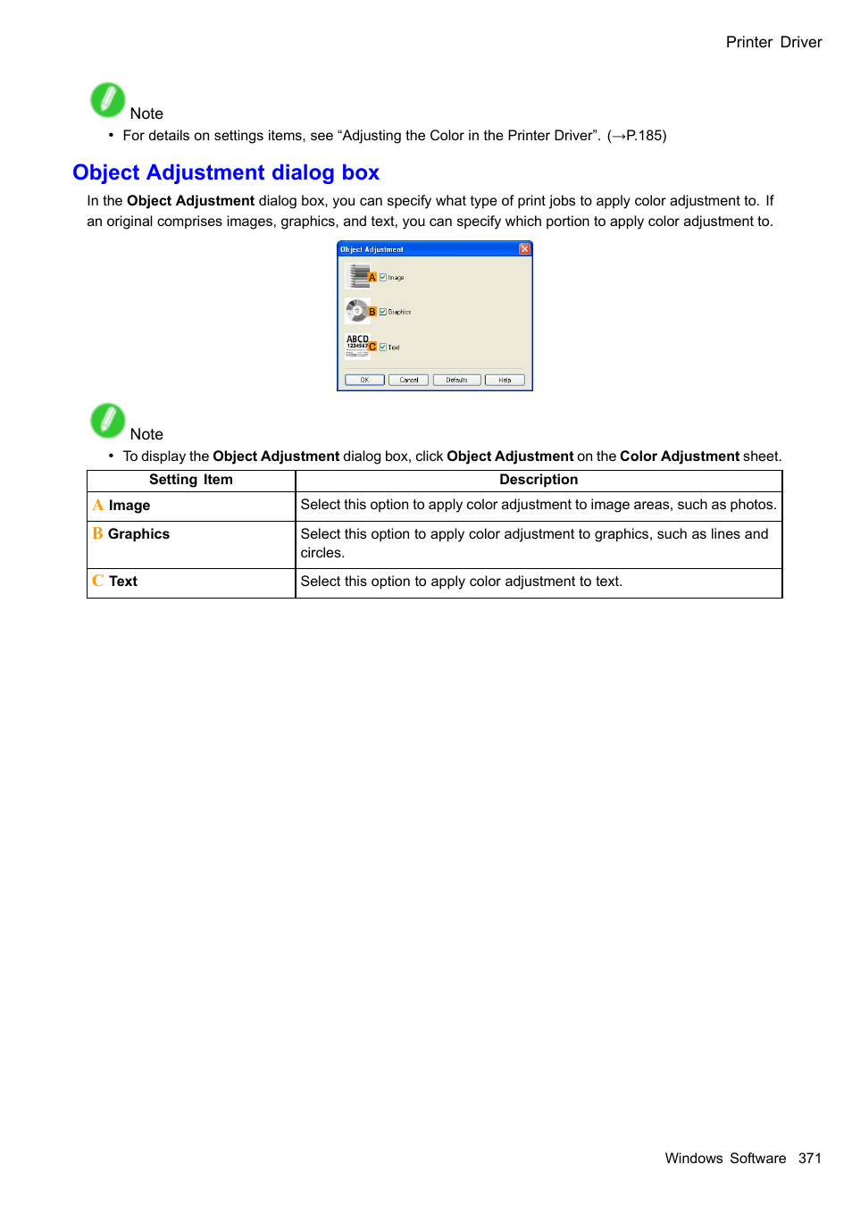 Object adjustment dialog box | Canon imagePROGRAF iPF605 User Manual | Page 385 / 578