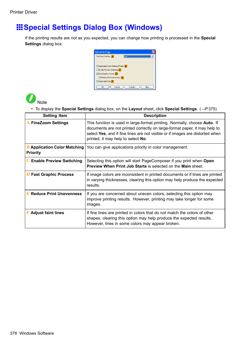 Special settings dialog box (windows) | Canon imagePROGRAF iPF605 User Manual | Page 392 / 578