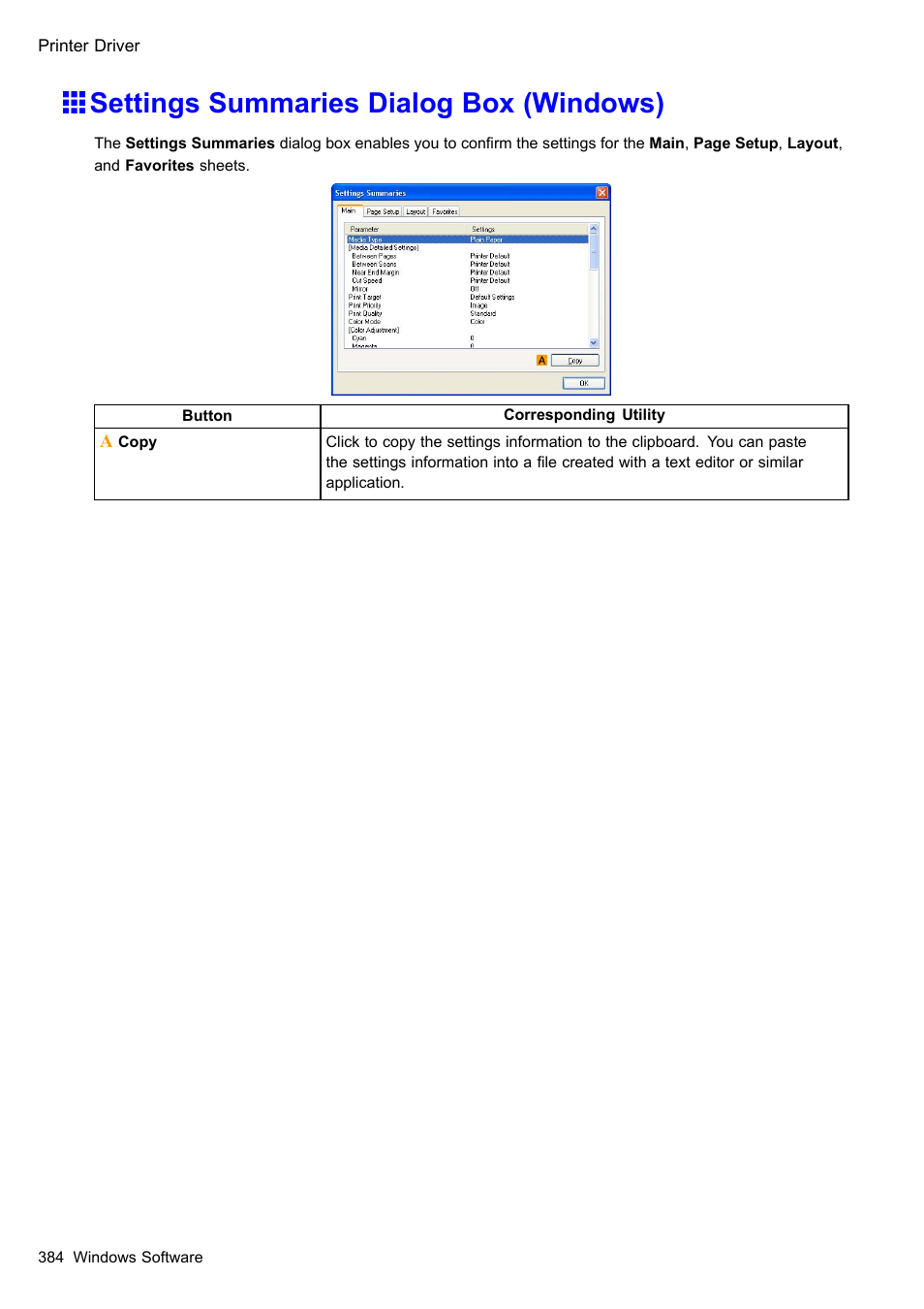 Settings summaries dialog box (windows) | Canon imagePROGRAF iPF605 User Manual | Page 398 / 578