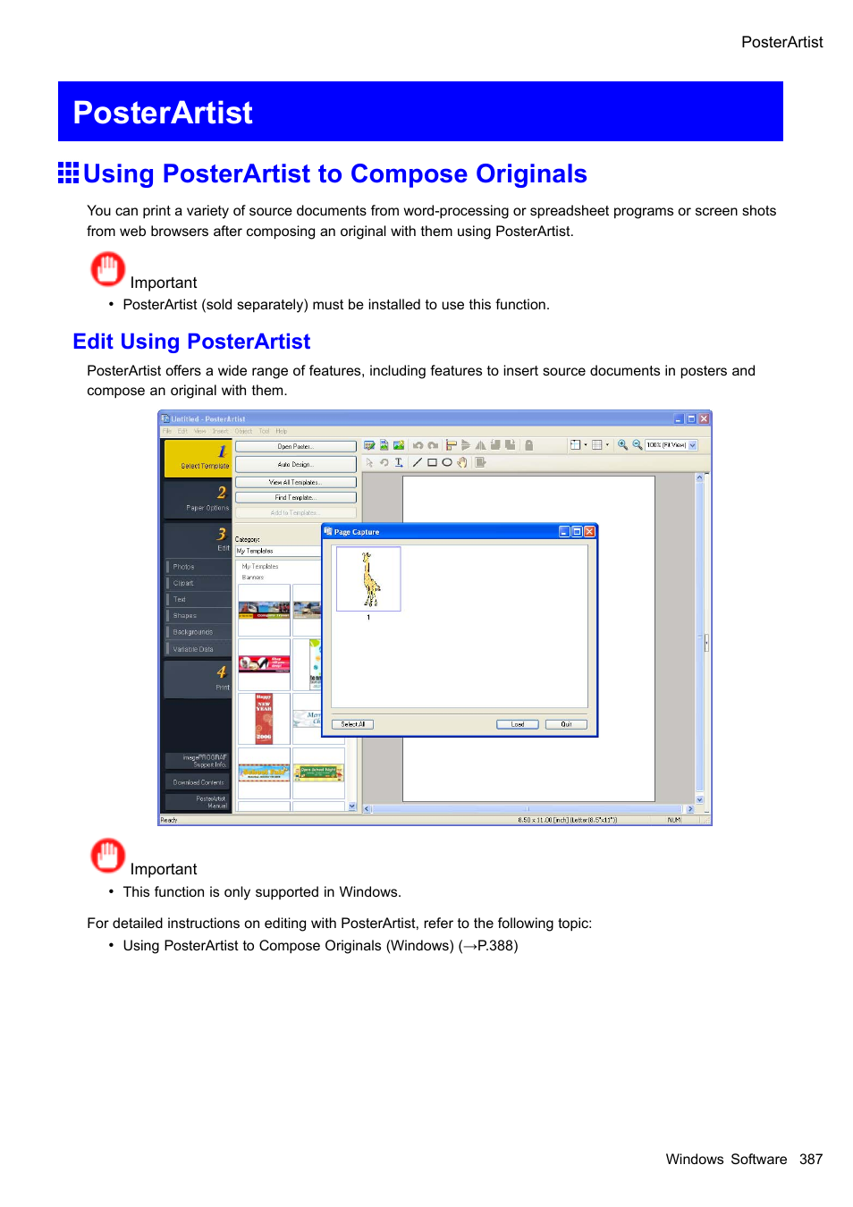 Posterartist, Using posterartist to compose originals, Edit using posterartist | Canon imagePROGRAF iPF605 User Manual | Page 401 / 578